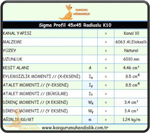 45x45 Radiuslu Sigma Profil K10
